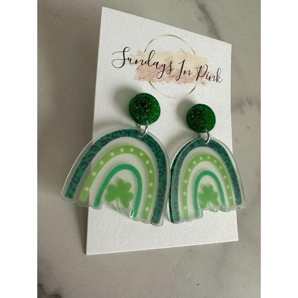 SHAMROCK Rainbow St Patricks Day Irish Drop Earrings NEW - Picture 3 of 3